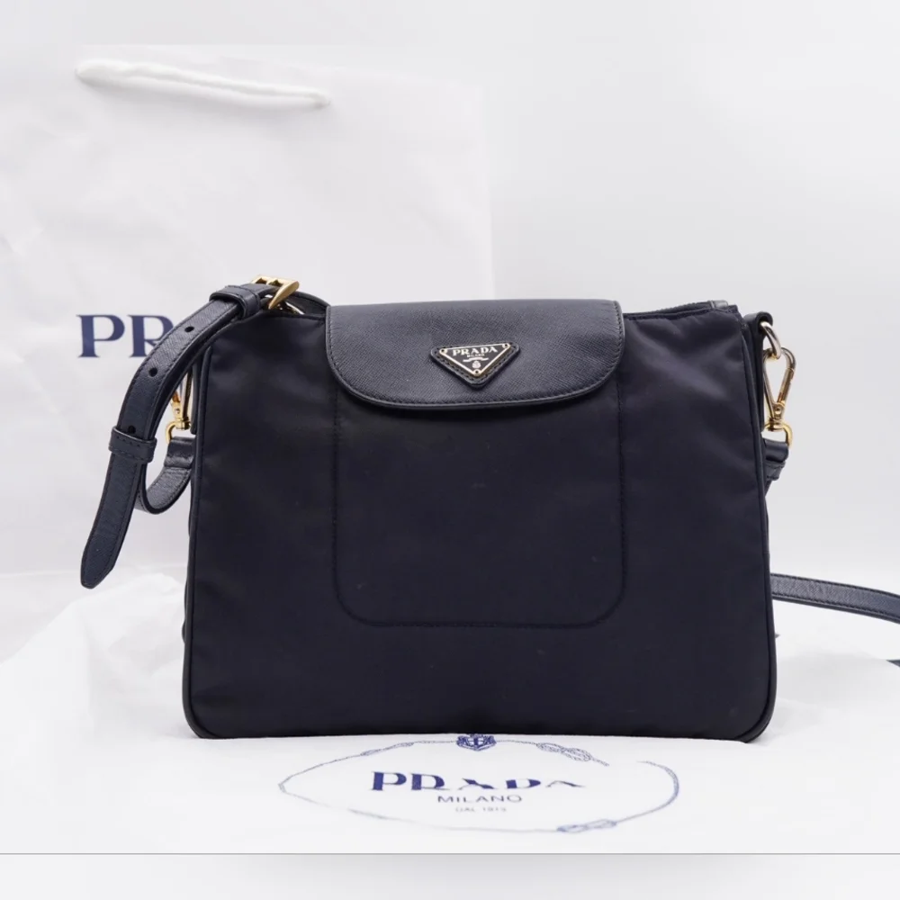 CB50 ❤️ PradaTessuto Nylon Saffiano Crossbody Bag Blue - Picture 1 of 14